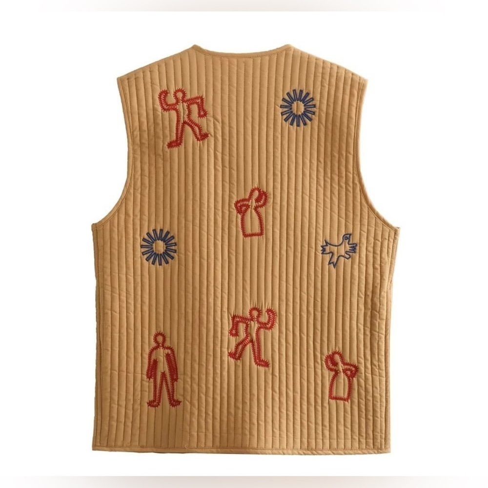 NEW ZARA - Indigenous Inspired Tan Embroidered Vest Size Large - Picture 9 of 11